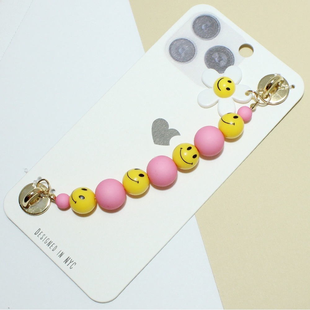 Smile Happy Face Bead Phone Finger Strap